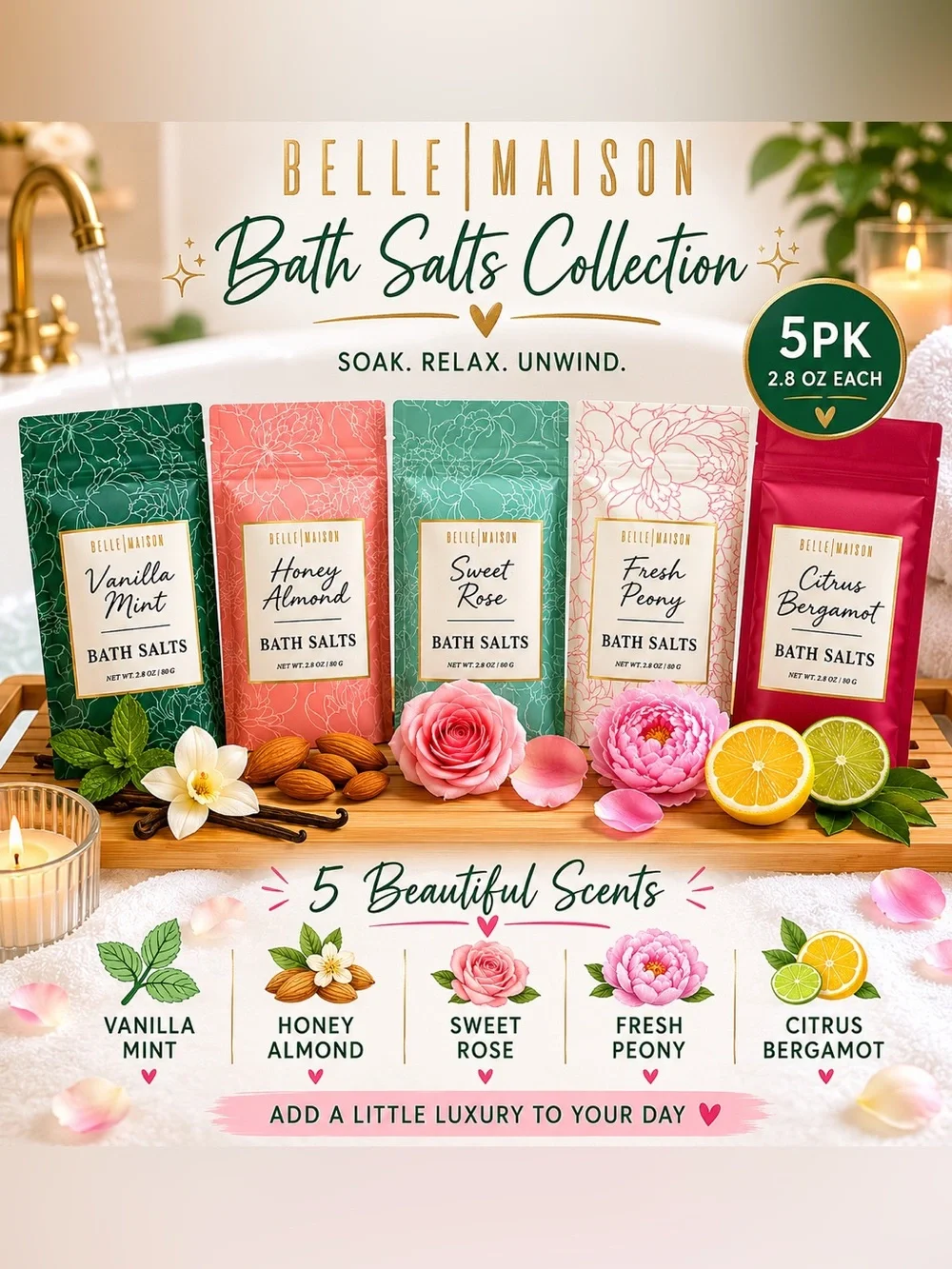 Belle Maison Bath Salts Collection 5-Pack – New